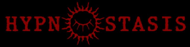 Hypnostasis: distressed slab-serif wordmark with spiked sunburst replacing the O.