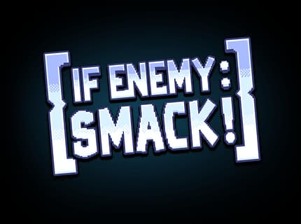 IF Enemy: Chunky pixel font with blue outline, bracketed sides, slight 3D tilt.