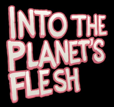 Into the Planet’s Flesh: Thick hand-drawn letters with pink outline and soft shadow.