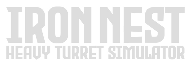 IRON NEST: Bold industrial stencil lettering with heavy shadow and blocky subtitle.