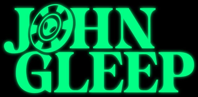 JOHN GLEEP: Chunky bubble letters with rounded cutouts and thick outline effect.