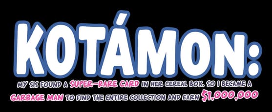 KOTAMON: Bold rounded white letters with blue outline, accent and trailing colon.