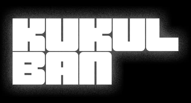 KUKULBAN: Chunky rounded block letters, stacked layout, bold black with thick outline.