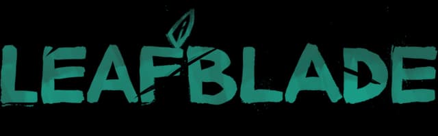 Leafblade: Bold distressed teal lettering with leaf accent and splattered edge effects.