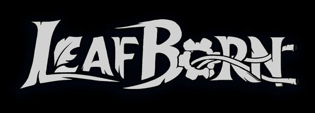 Leafborn: Bold serif fantasy wordmark with leaf cutouts and flowing vine flourish.