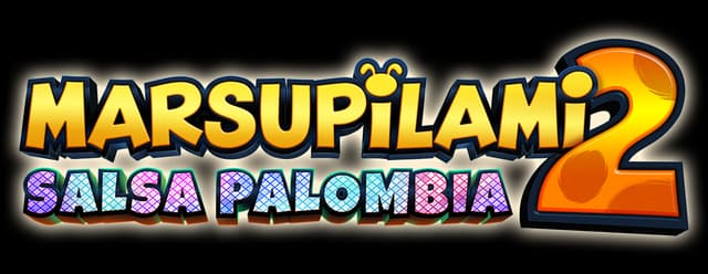 Marsupilami 2: bold cartoon 3D letters, thick outline, glossy orange number 2.