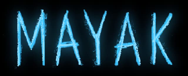 Mayak: Thin hand-drawn letters with chalky texture on an irregular rounded badge.