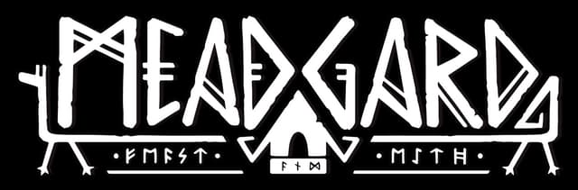 Meadgard: Bold runic lettering with thick outline, flanked by axe-like bars.