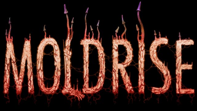 MOLDRISE: Tall distressed letters with fleshy texture and upward tendrils.