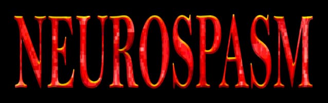Neurospasm: Tall serif caps with glossy red-orange gradient and glowing edges.