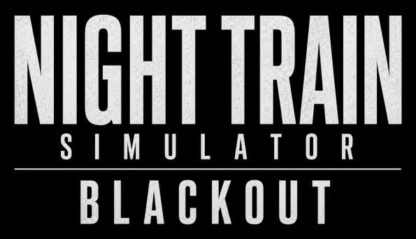 Night Train Simulator: Tall distressed block letters, stacked layout with divider lines.