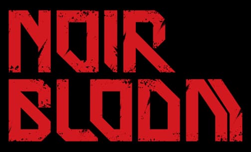 NOIR BLOOM: Bold angular block lettering with sharp cutouts, stacked in two lines.