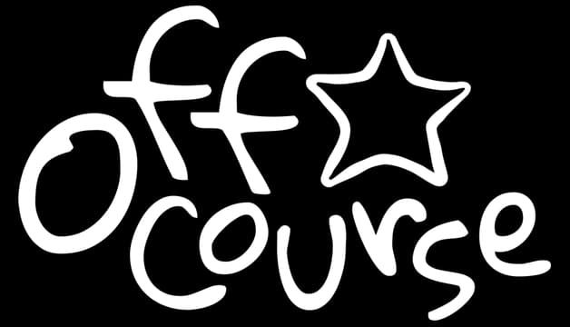 Off Course: Hand-drawn brush lettering with rough edges and a star replacing the O.
