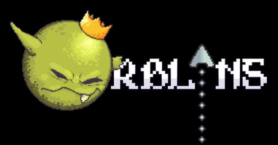Orblins: Pixel-art white title with purple outline, crowned goblin orb and arrow axe.