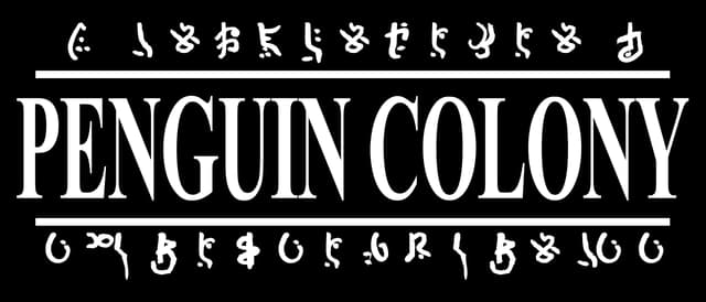 Penguin Colony: Bold engraved serif lettering, framed by thick lines and distressing.