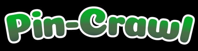 Pin-Crawl: Rounded bubble letters with green gradient fill and thick white outline.