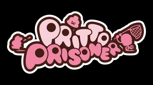 PRITTO PRISONER: Playful, rounded pink letters with cute cartoon character accents.