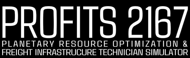 PROFITS 2167: Bold condensed sans-serif with heavy outlines and glitchy scanlines.