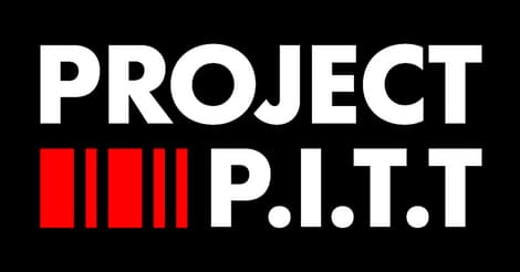 Project P.I.T.T.: Bold sans-serif caps with red vertical bars and tight spacing.