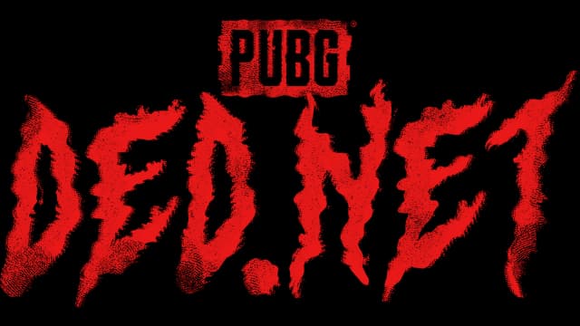 PUBG: Rough brush-stroke red DED.NET wordmark with small blocky PUBG tag above.