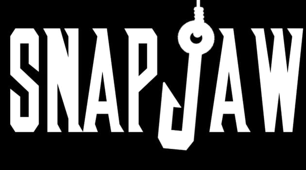 SNAP JAW: Bold condensed slab-serif letters, fish hook forming the central J.
