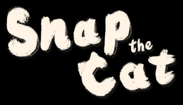 Snap the Cat: Puffy rounded bubble letters with soft glow, stacked and slanted layout.