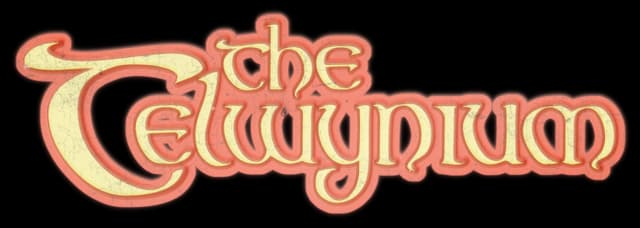 The Telwynium: ornate medieval serif, embossed gold fill, red outline glow.