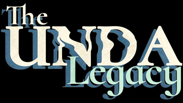 The UNDA Legacy: Weathered serif wordmark with layered drop-shadow and offset overlap.