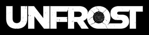 UNFROST: Bold block sans-serif wordmark with horizontal glitch-like cuts.