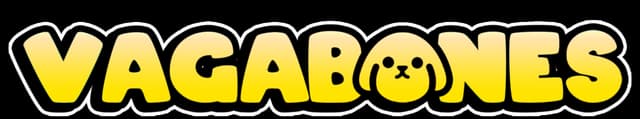 Vagabones: Bold rounded bubble letters with thick outline; “O” is a cat face icon.