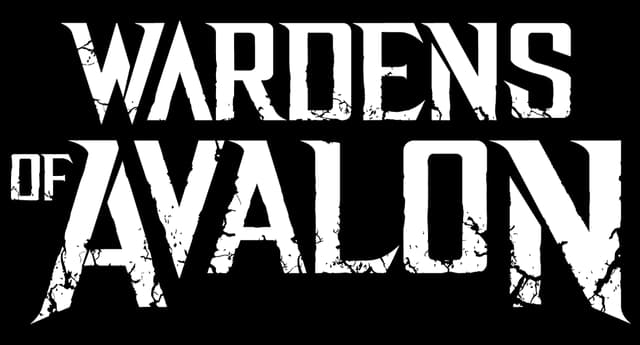 Wardens of Avalon: Bold distressed serif letters with sharp edges and heavy weight.
