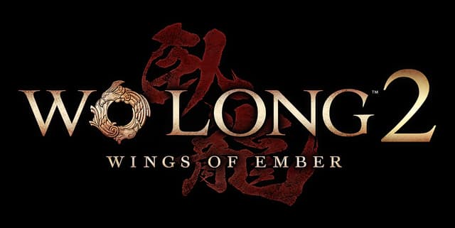 Wo Long 2: Metallic serif title with circular dragon emblem and ember-red strokes.