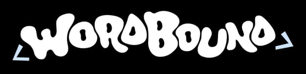 Wordbound: Puffy rounded white letters with playful curves and slight upward arc.