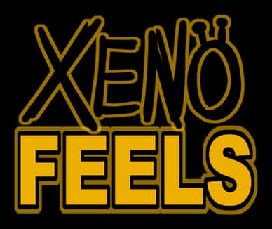 XenoFeels: Bold rounded sci-fi letters with thick outlines and subtle 3D shadowing.