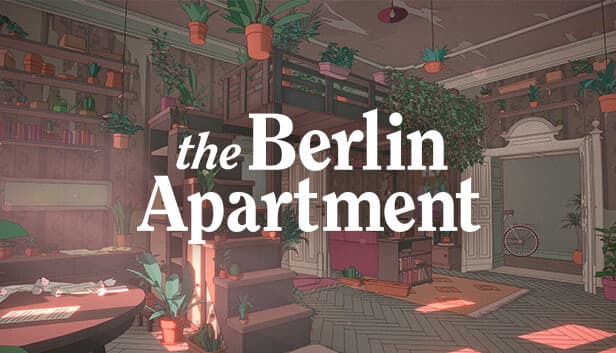 The Berlin Apartment: A cozy room with lush plants, bookshelves, and a loft; a bicycle leans against the wall in soft light.