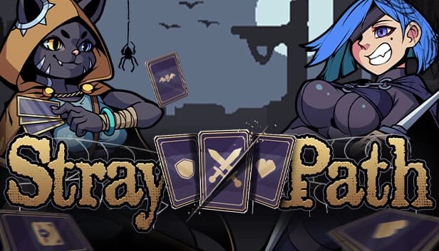 Two confident women; one with blue hair and daggers, another cat-like holding cards, in a game setting.