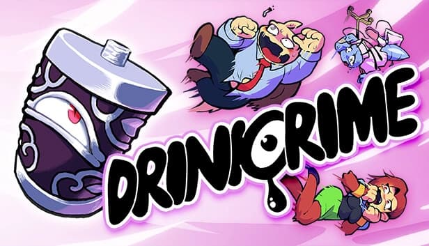 An angry soda can with a red eye; a shocked businessman; a blue creature; and a scared red-haired woman.