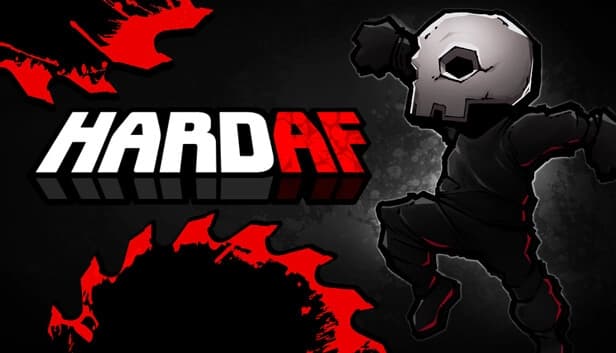 A figure in dark attire with a skull mask leaps towards sharp, bloodstained saw blades in a shadowy setting.