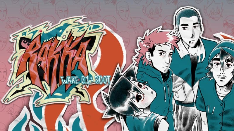 Three young men with distinct hairstyles and a confident woman in streetwear stand in front of stylized sketches.