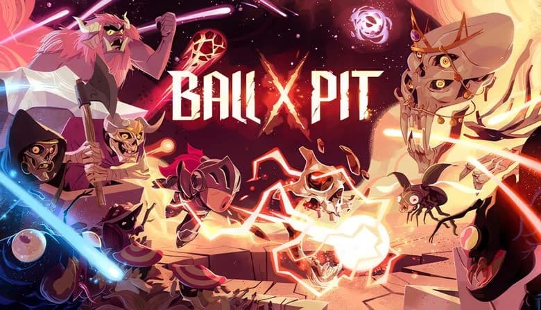 Fantasy characters in battle, wielding weapons and magic, surrounded by glowing orbs and mystical energy in a cosmic setting.