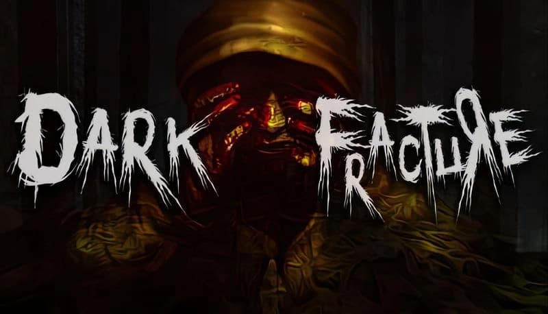 Dark Fracture: Distorted figure in hoodie clutching bloodied face, shadowy unsettling setting with eerie dark backdrop.