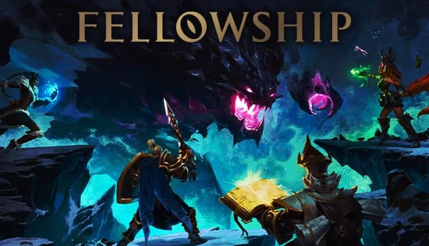 Warriors including a wizard, mage, and sorcerer battle a giant creature with glowing purple eyes and mouth.