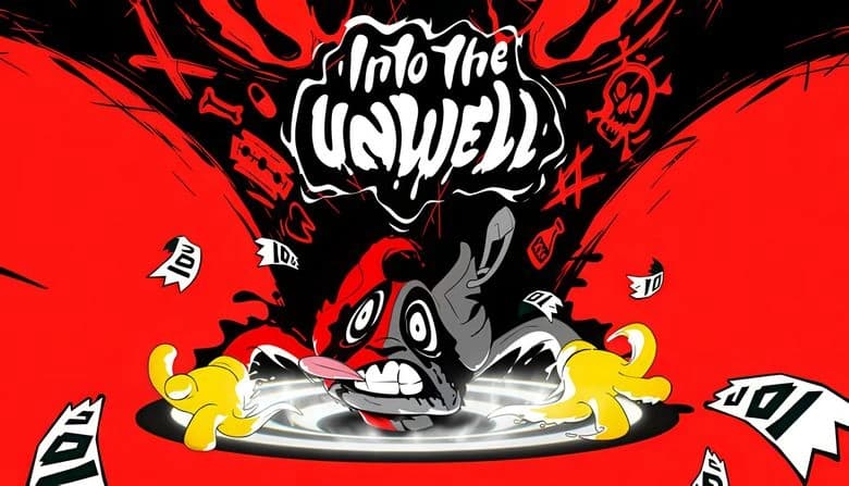 A cartoon rabbit with hypnotized eyes and yellow gloves, emerges from a swirling black and white vortex. Papers fly around.