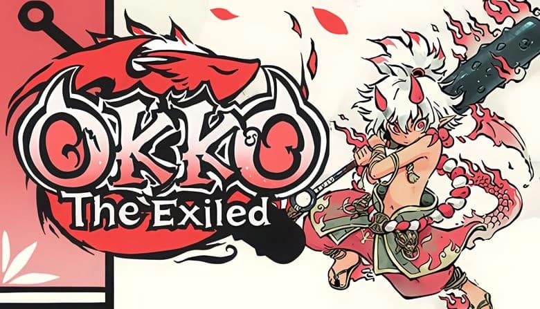 Okko The Exiled: Young demon warrior with spiked club poised for battle, surrounded by swirling flames and red energy.