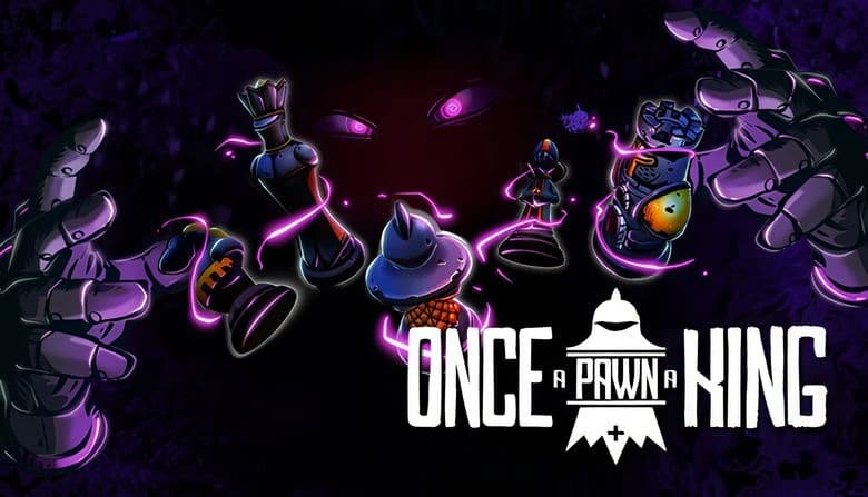 Dark, mystical scene with large hands grasping multiple chess pieces bound by glowing purple energy. Eyes peer from shadows.
