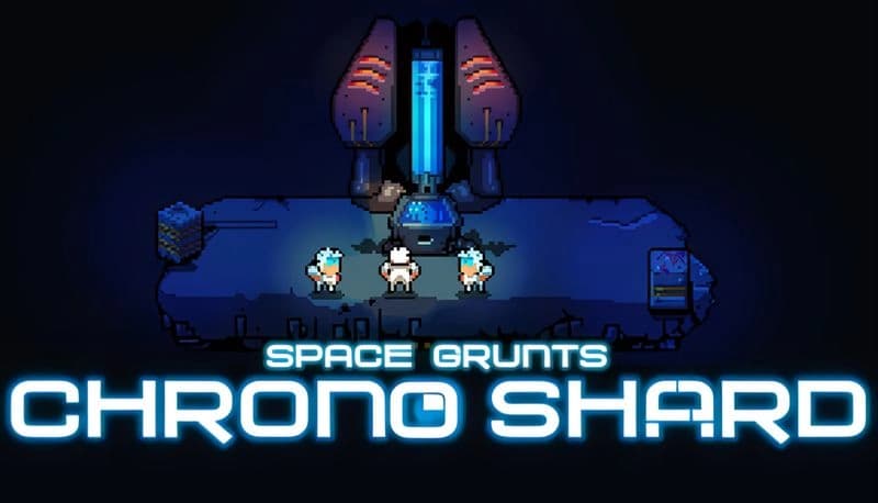 Space Grunts: Three futuristic soldiers explore a dimly lit alien base with a glowing blue energy core at its center.