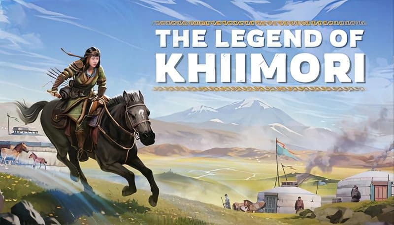 The Legend of Khiimori: Young woman in armor riding a galloping horse across a vast, grassy landscape with mountains in the background.